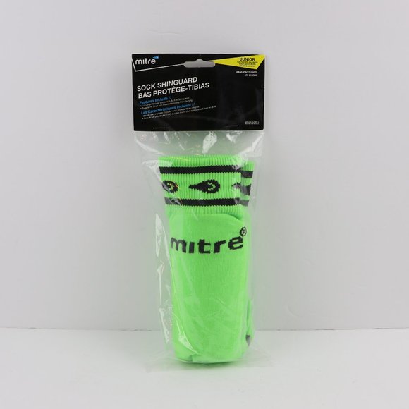 Mitre Junior Shin Guard Full Length Soccer Socks Neon Green Black Stripes - Picture 1 of 4